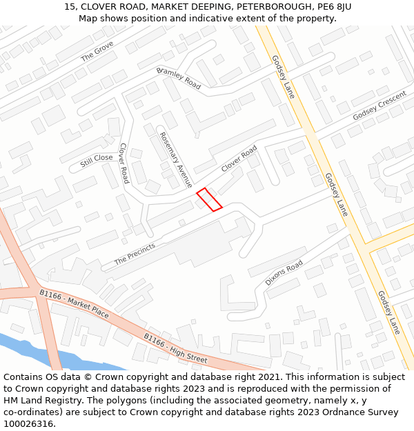 15, CLOVER ROAD, MARKET DEEPING, PETERBOROUGH, PE6 8JU: Location map and indicative extent of plot