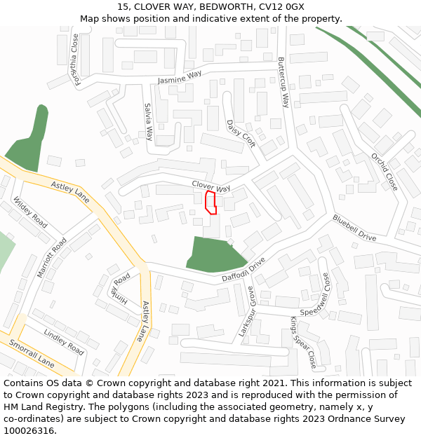 15, CLOVER WAY, BEDWORTH, CV12 0GX: Location map and indicative extent of plot