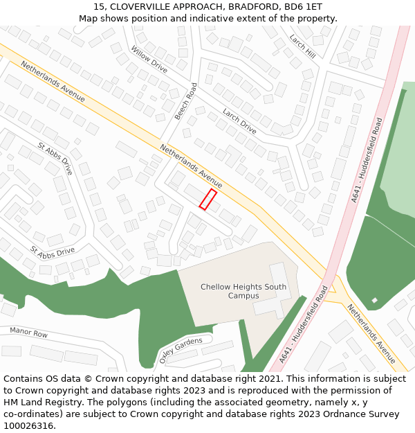 15, CLOVERVILLE APPROACH, BRADFORD, BD6 1ET: Location map and indicative extent of plot