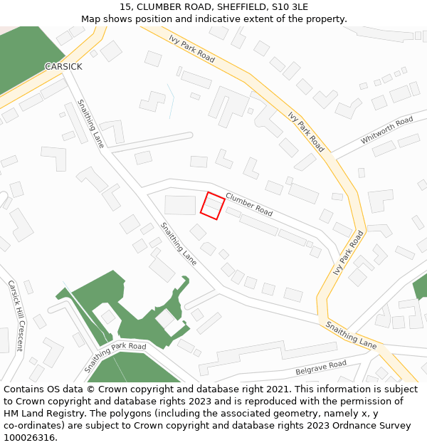 15, CLUMBER ROAD, SHEFFIELD, S10 3LE: Location map and indicative extent of plot