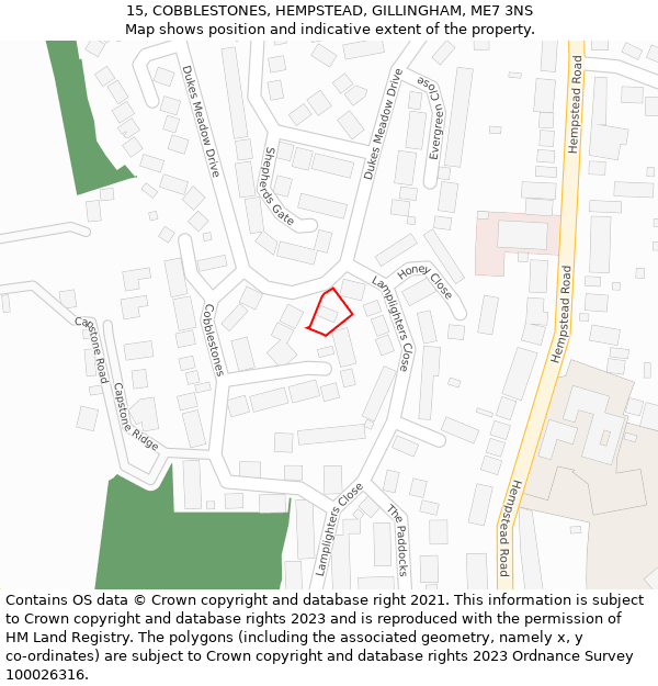 15, COBBLESTONES, HEMPSTEAD, GILLINGHAM, ME7 3NS: Location map and indicative extent of plot