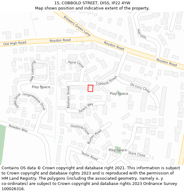 15, COBBOLD STREET, DISS, IP22 4YW: Location map and indicative extent of plot