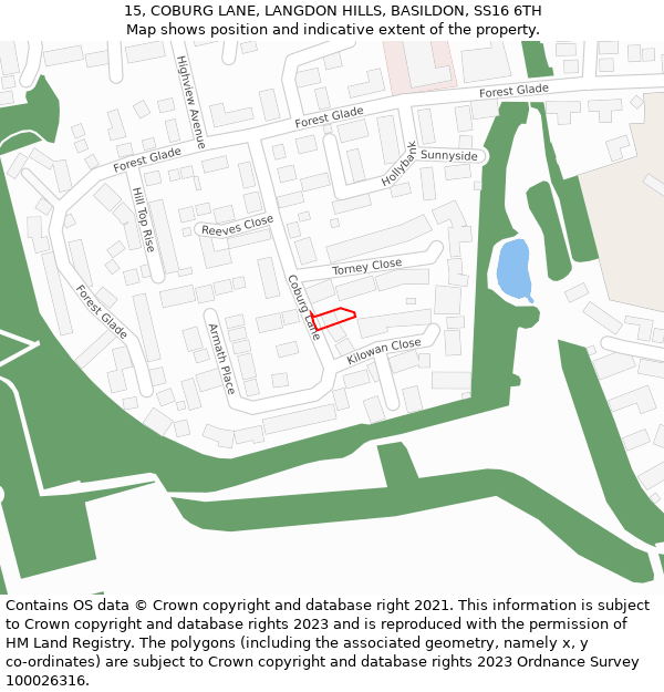 15, COBURG LANE, LANGDON HILLS, BASILDON, SS16 6TH: Location map and indicative extent of plot