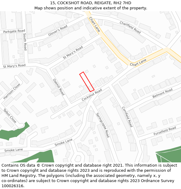 15, COCKSHOT ROAD, REIGATE, RH2 7HD: Location map and indicative extent of plot