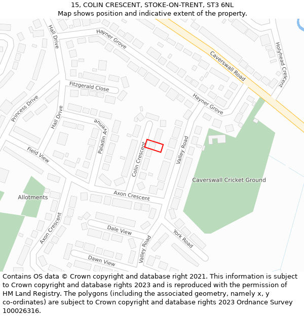15, COLIN CRESCENT, STOKE-ON-TRENT, ST3 6NL: Location map and indicative extent of plot