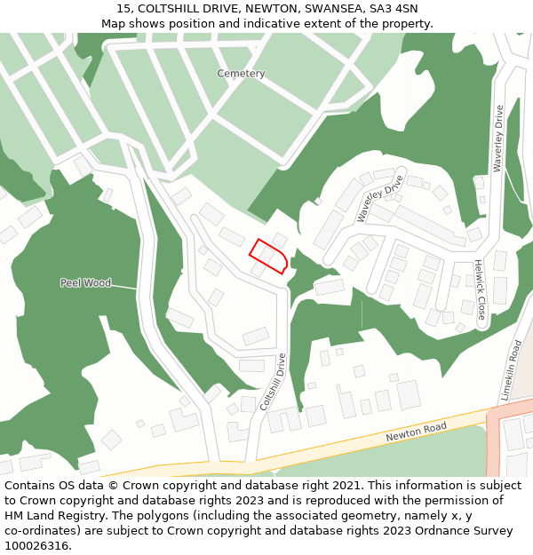 15, COLTSHILL DRIVE, NEWTON, SWANSEA, SA3 4SN: Location map and indicative extent of plot