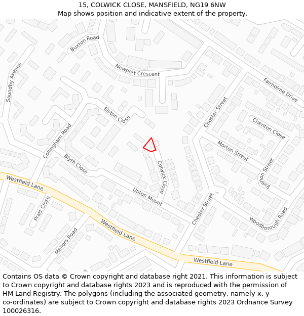 15, COLWICK CLOSE, MANSFIELD, NG19 6NW: Location map and indicative extent of plot