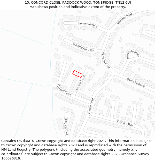 15, CONCORD CLOSE, PADDOCK WOOD, TONBRIDGE, TN12 6UJ: Location map and indicative extent of plot