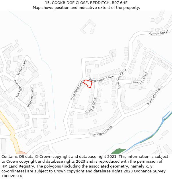 15, COOKRIDGE CLOSE, REDDITCH, B97 6HF: Location map and indicative extent of plot