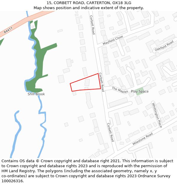 15, CORBETT ROAD, CARTERTON, OX18 3LG: Location map and indicative extent of plot