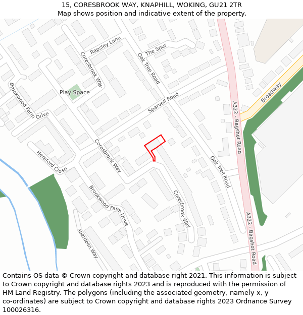 15, CORESBROOK WAY, KNAPHILL, WOKING, GU21 2TR: Location map and indicative extent of plot