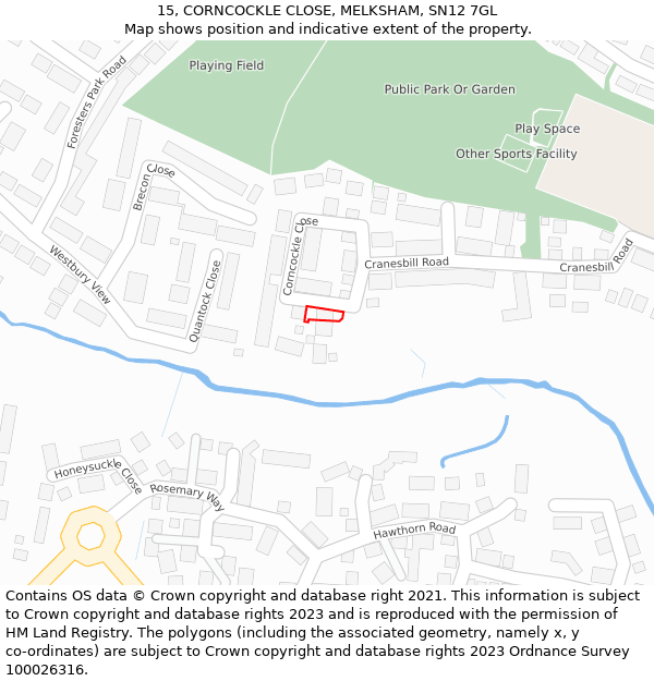 15, CORNCOCKLE CLOSE, MELKSHAM, SN12 7GL: Location map and indicative extent of plot