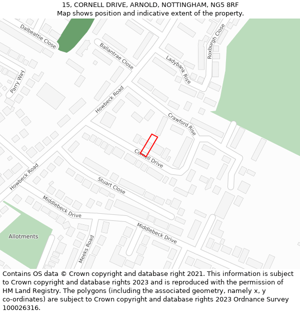 15, CORNELL DRIVE, ARNOLD, NOTTINGHAM, NG5 8RF: Location map and indicative extent of plot