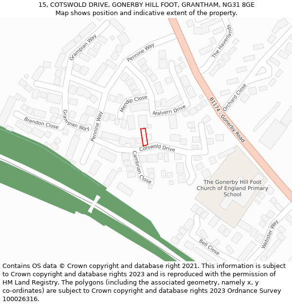 15, COTSWOLD DRIVE, GONERBY HILL FOOT, GRANTHAM, NG31 8GE: Location map and indicative extent of plot