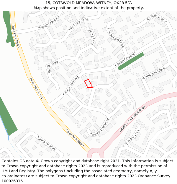 15, COTSWOLD MEADOW, WITNEY, OX28 5FA: Location map and indicative extent of plot