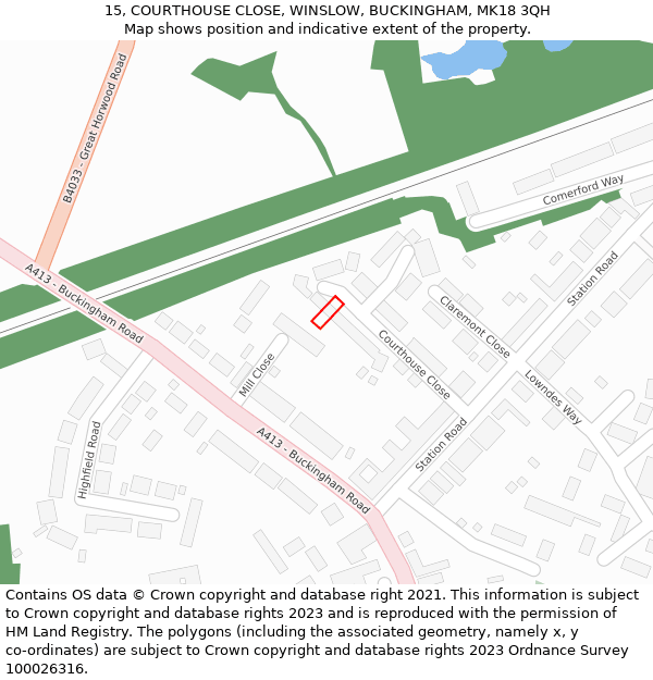 15, COURTHOUSE CLOSE, WINSLOW, BUCKINGHAM, MK18 3QH: Location map and indicative extent of plot