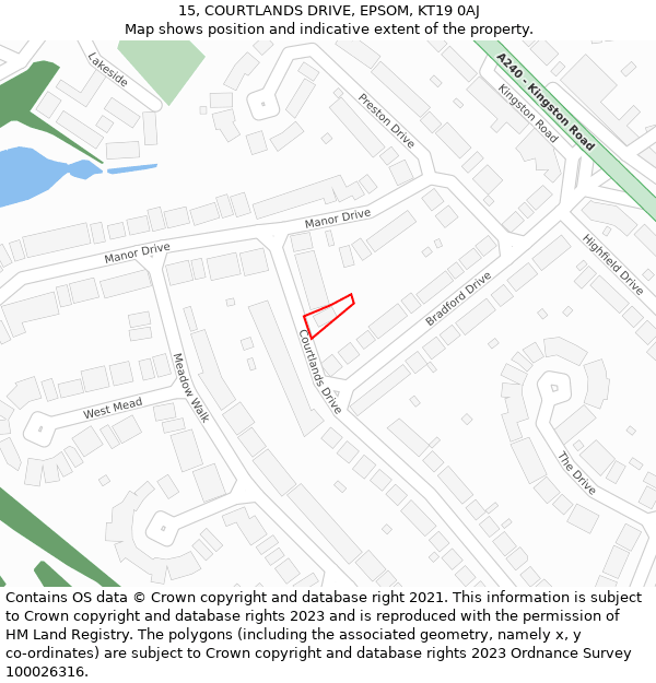 15, COURTLANDS DRIVE, EPSOM, KT19 0AJ: Location map and indicative extent of plot