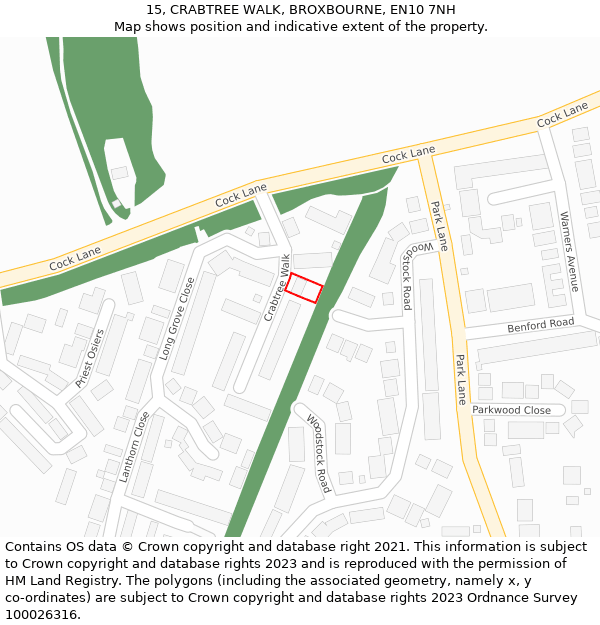 15, CRABTREE WALK, BROXBOURNE, EN10 7NH: Location map and indicative extent of plot