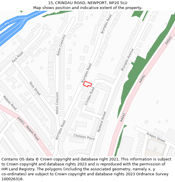 15, CRINDAU ROAD, NEWPORT, NP20 5LU: Location map and indicative extent of plot