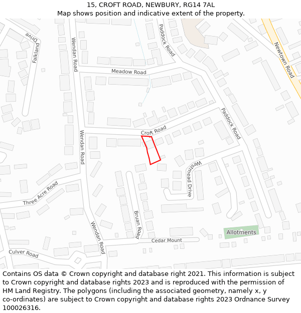 15, CROFT ROAD, NEWBURY, RG14 7AL: Location map and indicative extent of plot