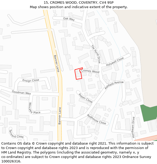 15, CROMES WOOD, COVENTRY, CV4 9SP: Location map and indicative extent of plot