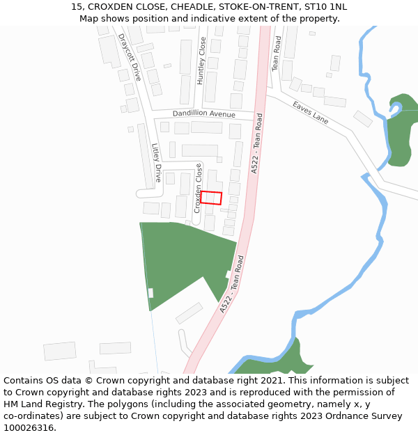 15, CROXDEN CLOSE, CHEADLE, STOKE-ON-TRENT, ST10 1NL: Location map and indicative extent of plot