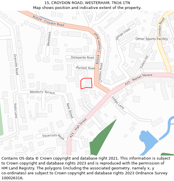 15, CROYDON ROAD, WESTERHAM, TN16 1TN: Location map and indicative extent of plot