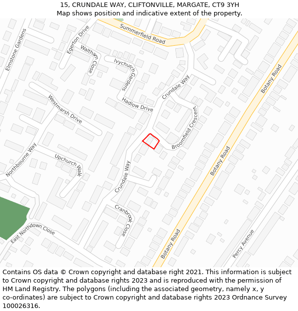 15, CRUNDALE WAY, CLIFTONVILLE, MARGATE, CT9 3YH: Location map and indicative extent of plot