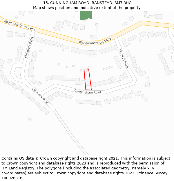 15, CUNNINGHAM ROAD, BANSTEAD, SM7 3HG: Location map and indicative extent of plot