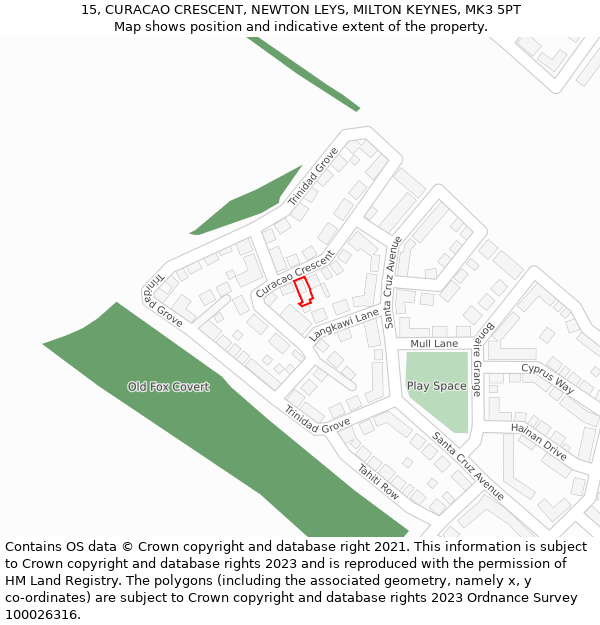 15, CURACAO CRESCENT, NEWTON LEYS, MILTON KEYNES, MK3 5PT: Location map and indicative extent of plot