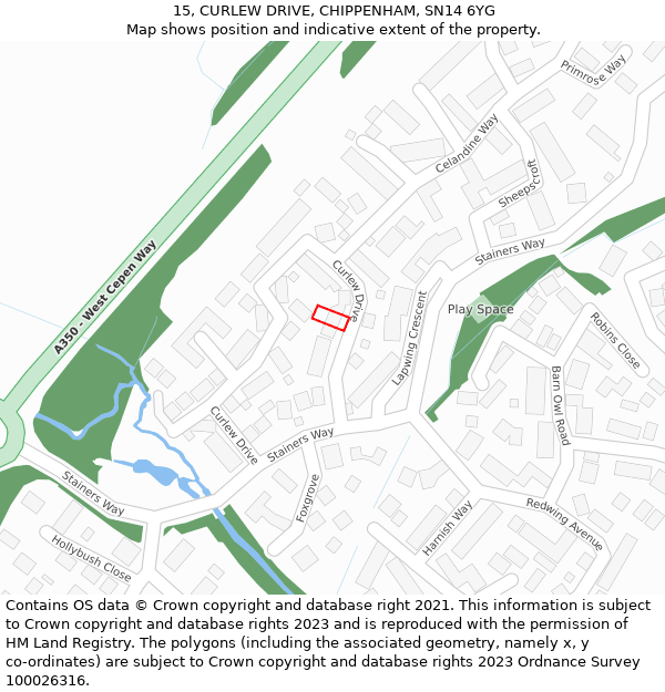 15, CURLEW DRIVE, CHIPPENHAM, SN14 6YG: Location map and indicative extent of plot