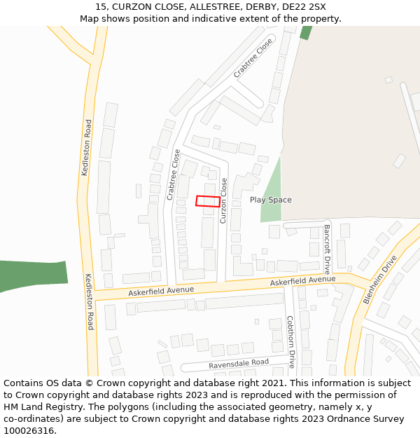 15, CURZON CLOSE, ALLESTREE, DERBY, DE22 2SX: Location map and indicative extent of plot