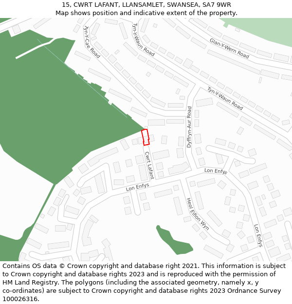 15, CWRT LAFANT, LLANSAMLET, SWANSEA, SA7 9WR: Location map and indicative extent of plot