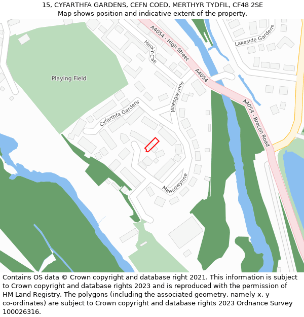 15, CYFARTHFA GARDENS, CEFN COED, MERTHYR TYDFIL, CF48 2SE: Location map and indicative extent of plot