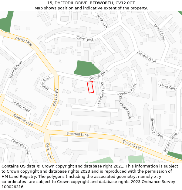 15, DAFFODIL DRIVE, BEDWORTH, CV12 0GT: Location map and indicative extent of plot