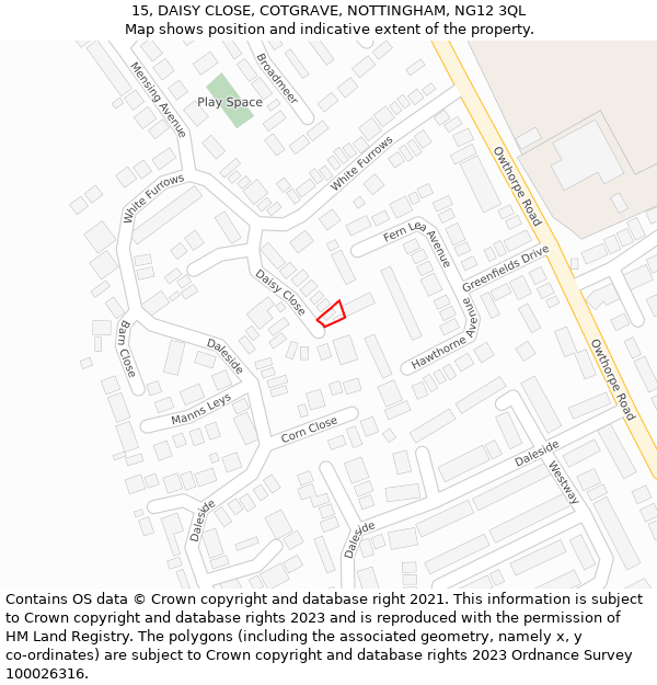 15, DAISY CLOSE, COTGRAVE, NOTTINGHAM, NG12 3QL: Location map and indicative extent of plot