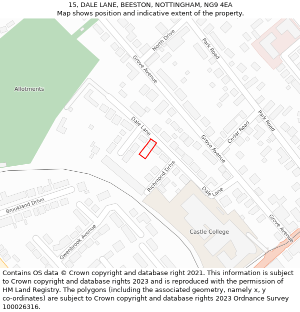 15, DALE LANE, BEESTON, NOTTINGHAM, NG9 4EA: Location map and indicative extent of plot