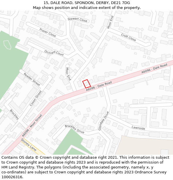 15, DALE ROAD, SPONDON, DERBY, DE21 7DG: Location map and indicative extent of plot