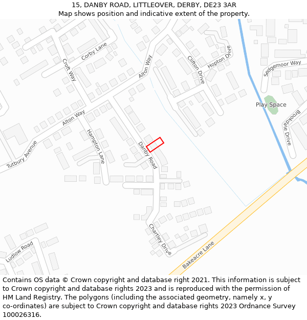 15, DANBY ROAD, LITTLEOVER, DERBY, DE23 3AR: Location map and indicative extent of plot