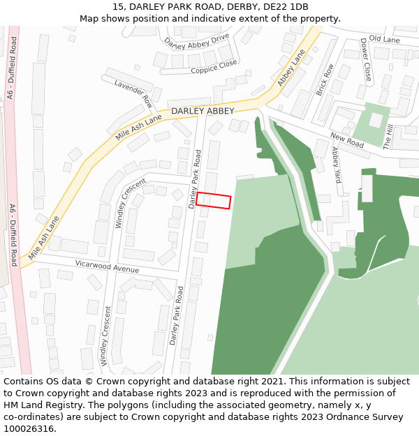 15, DARLEY PARK ROAD, DERBY, DE22 1DB: Location map and indicative extent of plot