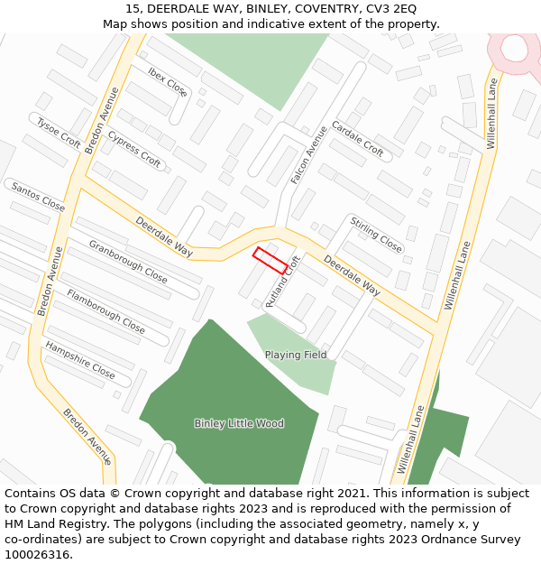 15, DEERDALE WAY, BINLEY, COVENTRY, CV3 2EQ: Location map and indicative extent of plot