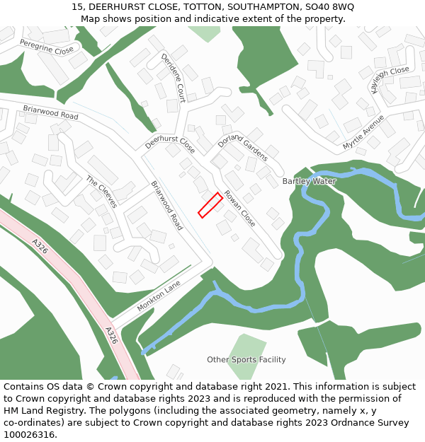 15, DEERHURST CLOSE, TOTTON, SOUTHAMPTON, SO40 8WQ: Location map and indicative extent of plot