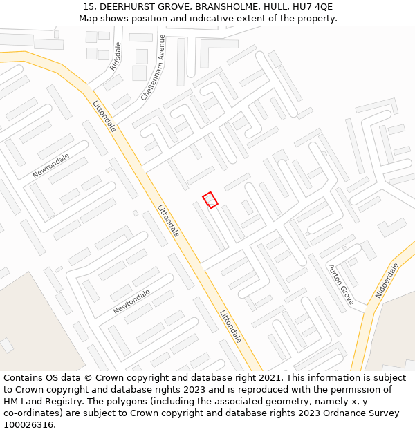 15, DEERHURST GROVE, BRANSHOLME, HULL, HU7 4QE: Location map and indicative extent of plot