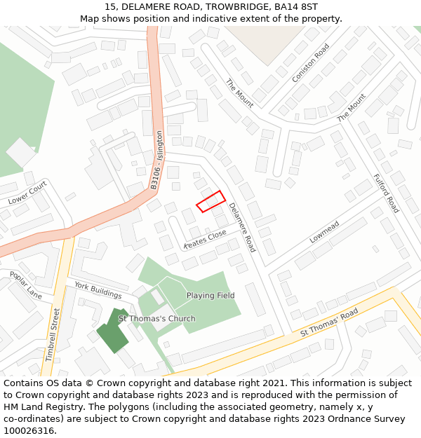 15, DELAMERE ROAD, TROWBRIDGE, BA14 8ST: Location map and indicative extent of plot