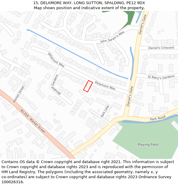 15, DELAMORE WAY, LONG SUTTON, SPALDING, PE12 9DX: Location map and indicative extent of plot