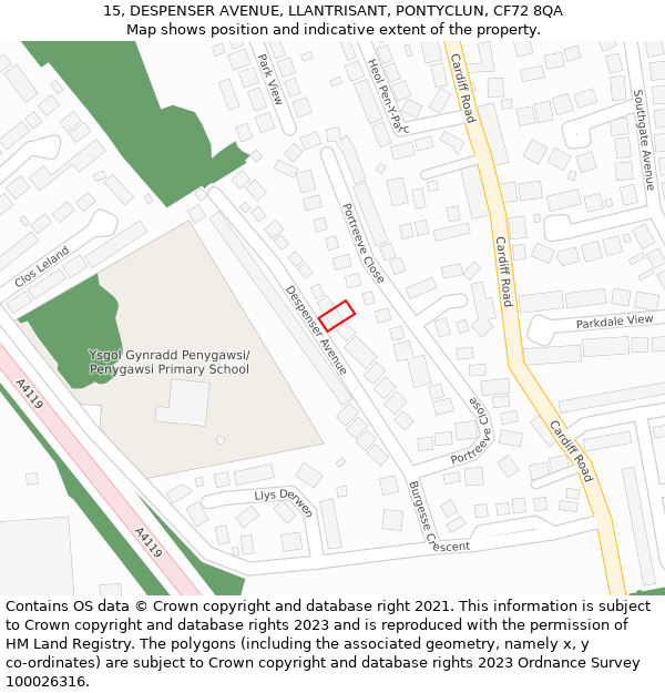 15, DESPENSER AVENUE, LLANTRISANT, PONTYCLUN, CF72 8QA: Location map and indicative extent of plot