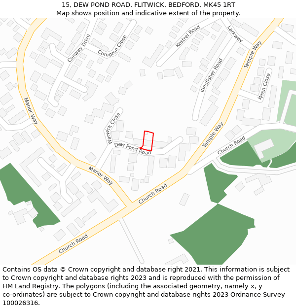 15, DEW POND ROAD, FLITWICK, BEDFORD, MK45 1RT: Location map and indicative extent of plot