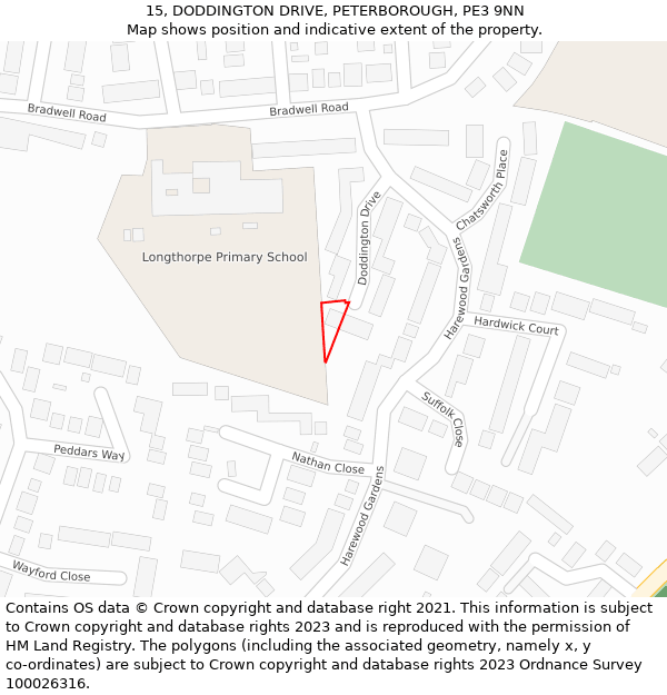 15, DODDINGTON DRIVE, PETERBOROUGH, PE3 9NN: Location map and indicative extent of plot