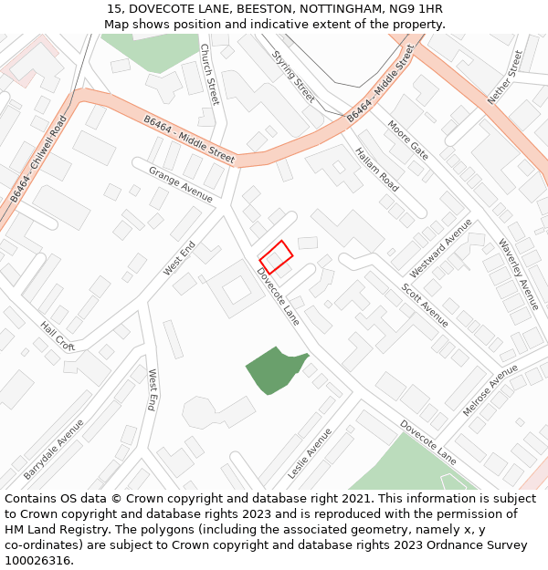 15, DOVECOTE LANE, BEESTON, NOTTINGHAM, NG9 1HR: Location map and indicative extent of plot