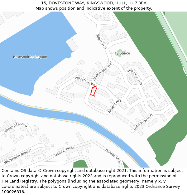 15, DOVESTONE WAY, KINGSWOOD, HULL, HU7 3BA: Location map and indicative extent of plot